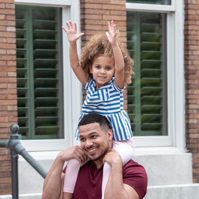 Common Questions-young girl rides on father's shoulders